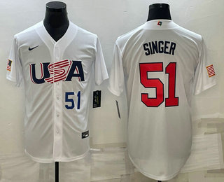 Mens USA Baseball #51 Brady Singer Number 2023 White World Baseball Classic Stitched Jersey->2023 world baseball classic->MLB Jersey